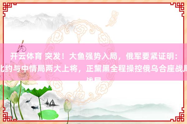 开云体育 突发！大鱼强势入局，俄军要紧证明：北约与中情局两大上将，正黧黑全程操控俄乌合座战局